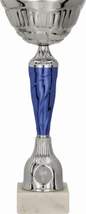 Puchar 9258 A srebrno-niebieski H-34 cm R-140 mm + grawerowanie