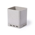 Ładowarka bezprzewodowa 5W ze słomy pszenicznej, hub USB 2.0, pojemnik na przybory do pisania, stojak na telefon V0116-00