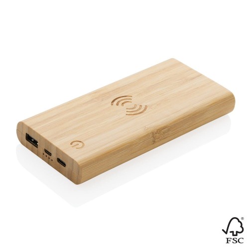 Bambusowy, bezprzewodowy power bank 8000 mAh, ładowarka bezprzewodowa 5W P322.359