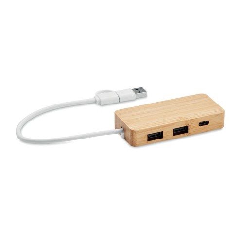 3-portowy bambusowy hub USB HUBBAM