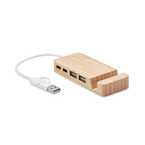 4-portowy bambusowy hub USB HUBSTAND