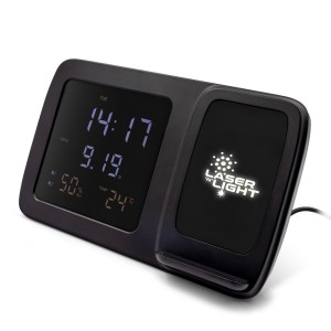 Ładowarka bezprzewodowa 5W-15W Exclusive Collection, wielofunkcyjny zegar cyfrowy | Isha V1161-03